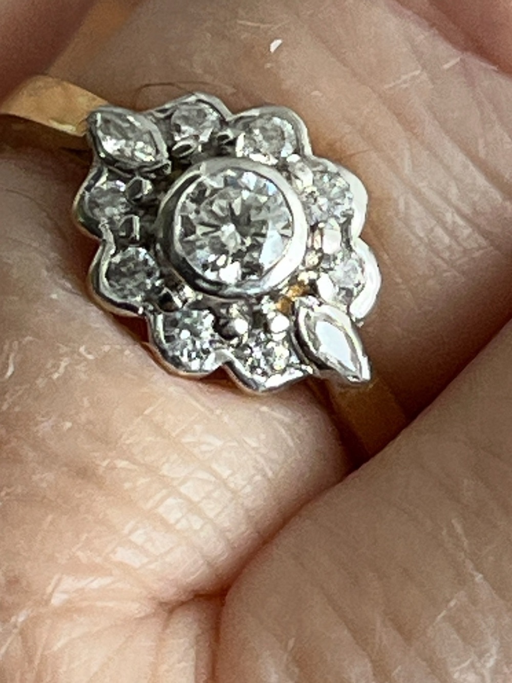 Art deco sterling ring with lab created diamonds. Dainty, like new